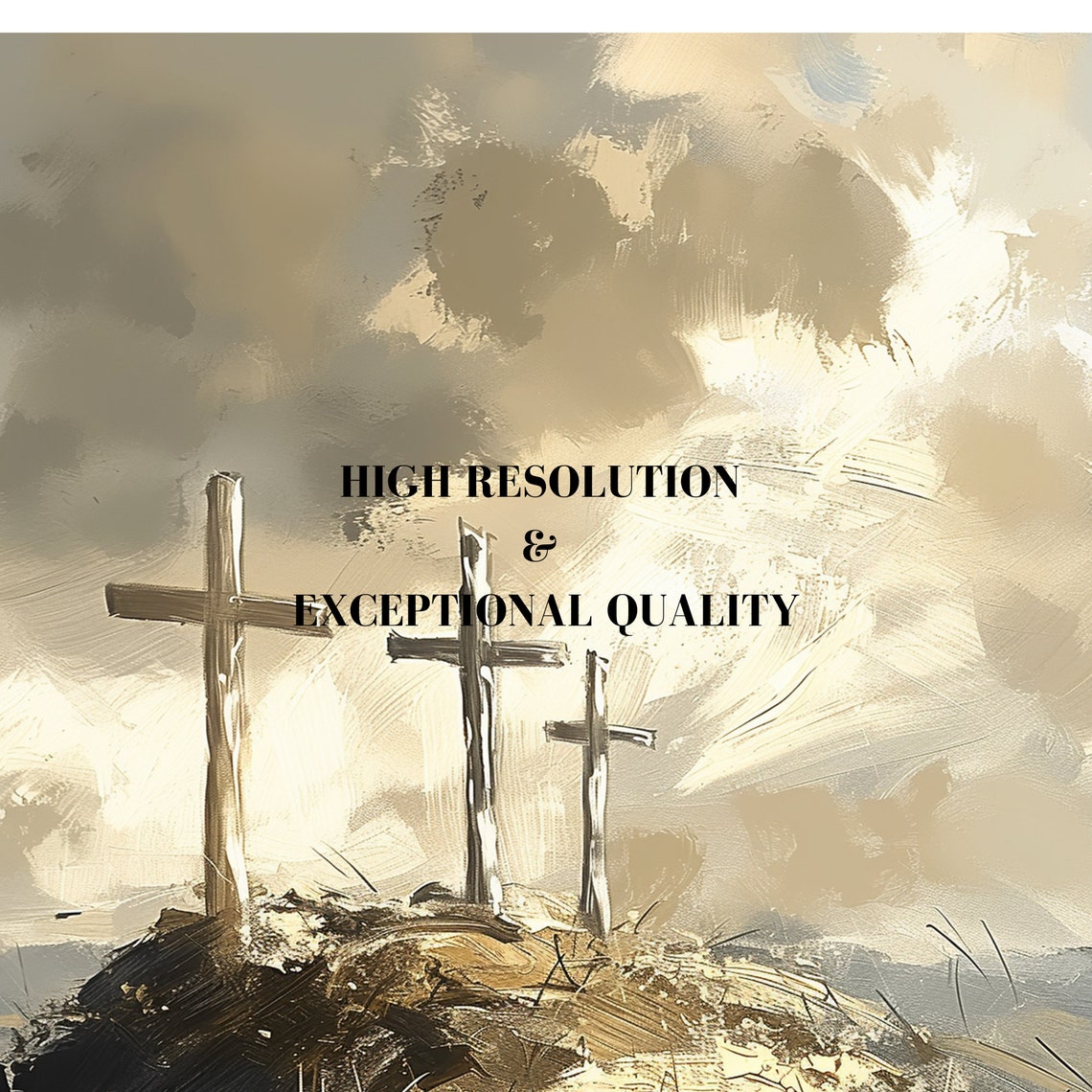 Three Crosses on the Hill Easter He Is Risen Christian Oil Poster - Image 6