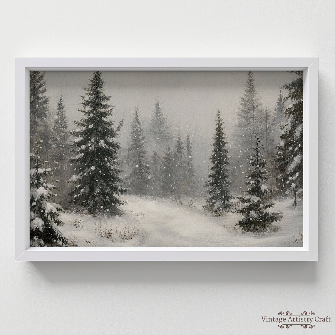 Snowy Pine Forest Winter Wonderland Christmas Painting Poster - Image 5