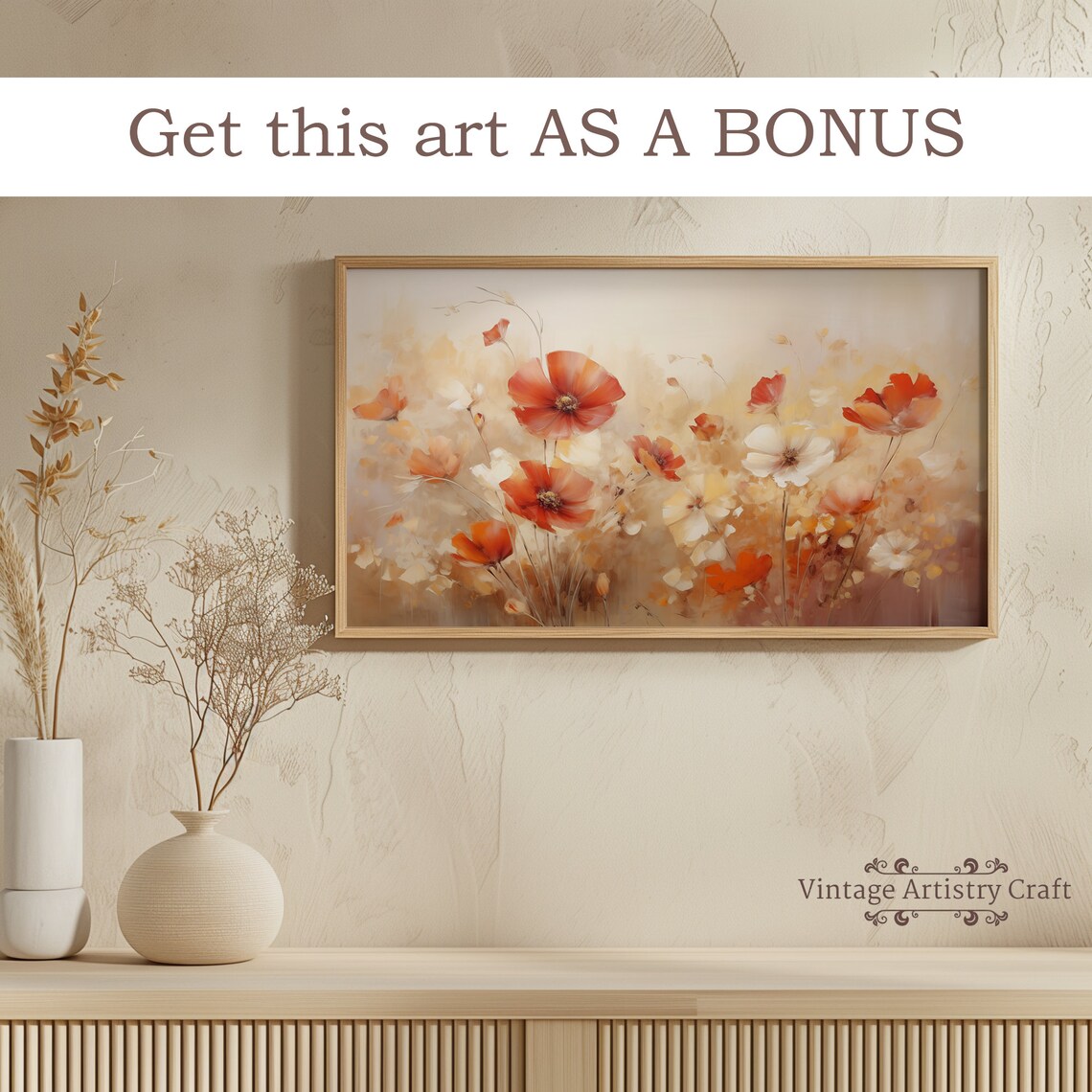 Orange Poppies Wheat Field Wildflower Vintage Oil Painting Poster - Image 4