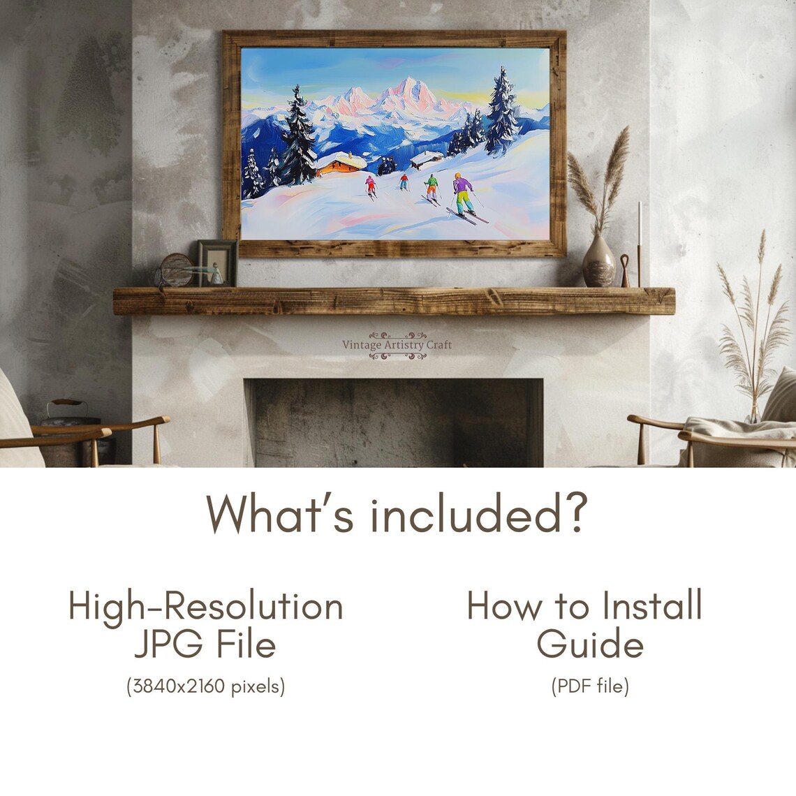 Skiers Alpine Slope Snowy Mountain Winter Sports Painting Poster - Image 6