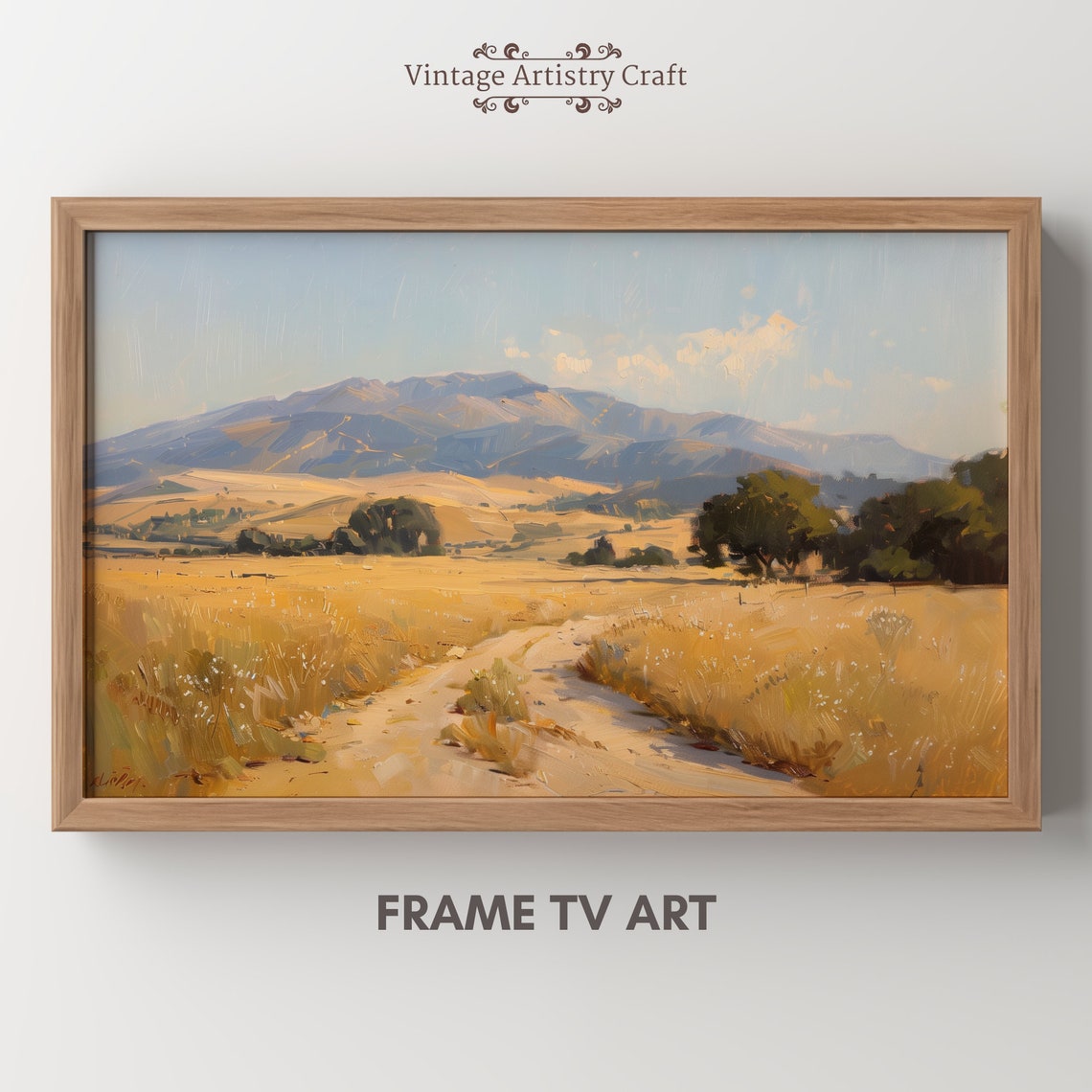 Golden Wheat Field Mountain Path Warm Countryside Landscape Poster - Image 5