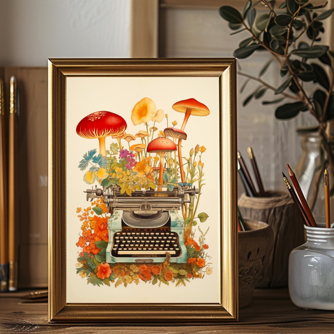 Mushroom Typewriter, Retro Literary Botanical Art Print - Image 2