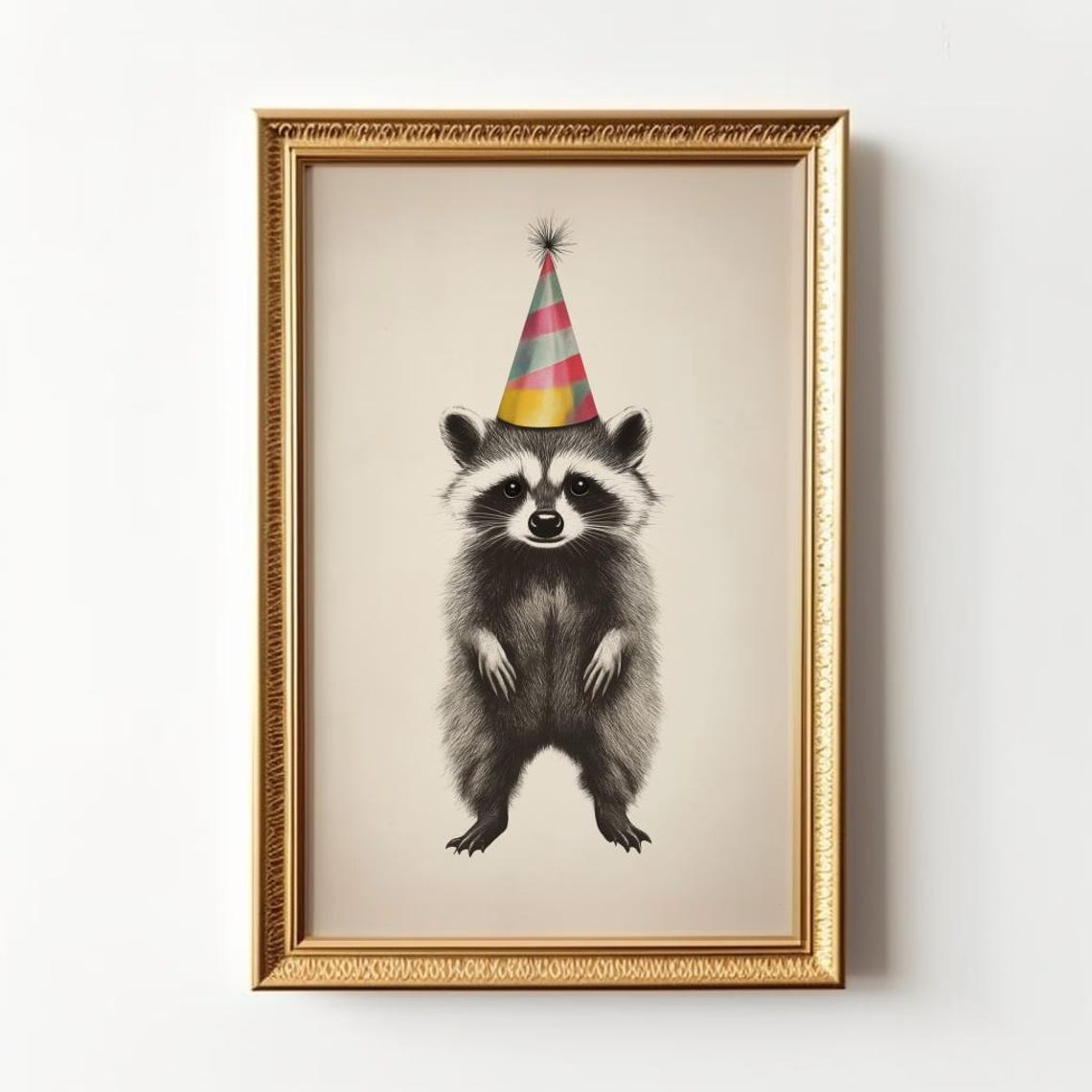 Party Raccoon Print Funny Animal Wall Art Quirky Raccoon Poster Dorm Decor Birthday Print Party Hat Retro Raccoon New Years Eve - Image 4