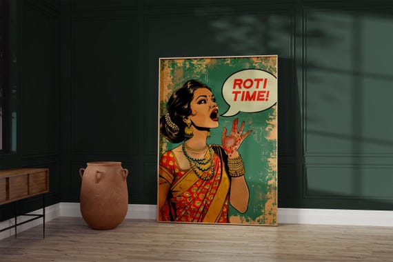 Roti Time Saree Woman Pop Art Print