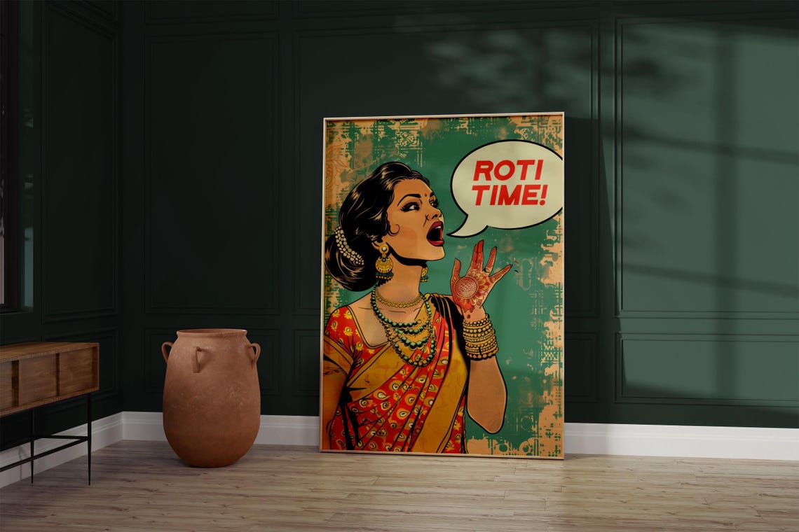 Roti Time Saree Woman Pop Art Print