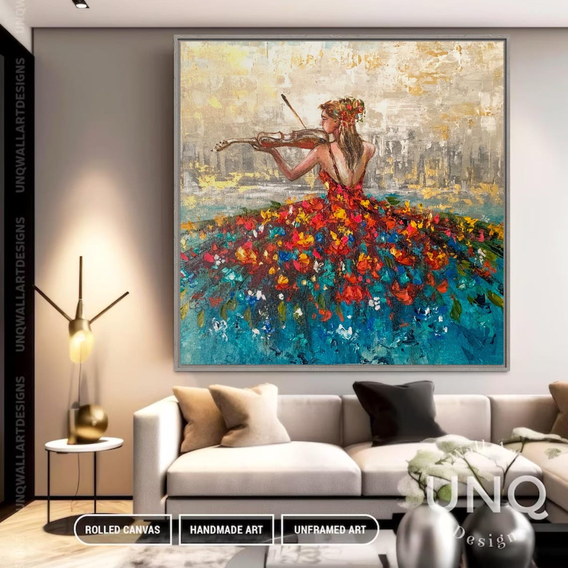 Preety Woman Painting With Voilin Beautiful Music Girl Wall Art Extra Large Wall Art Colorful Abstract Wall Decoration - Image 2