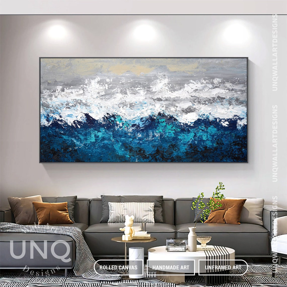 Deep Blue Ocean Waves Abstract Textured Impasto Seascape Art Poster - Image 6