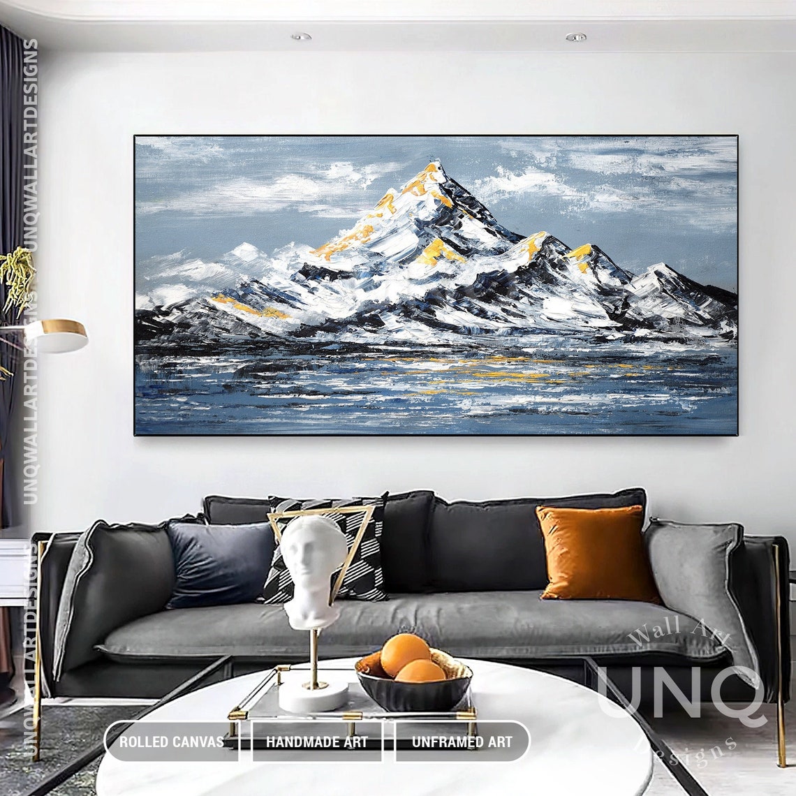 Golden Snow Mountain Over Lake Winter Landscape Gold Leaf Art Poster - Image 3