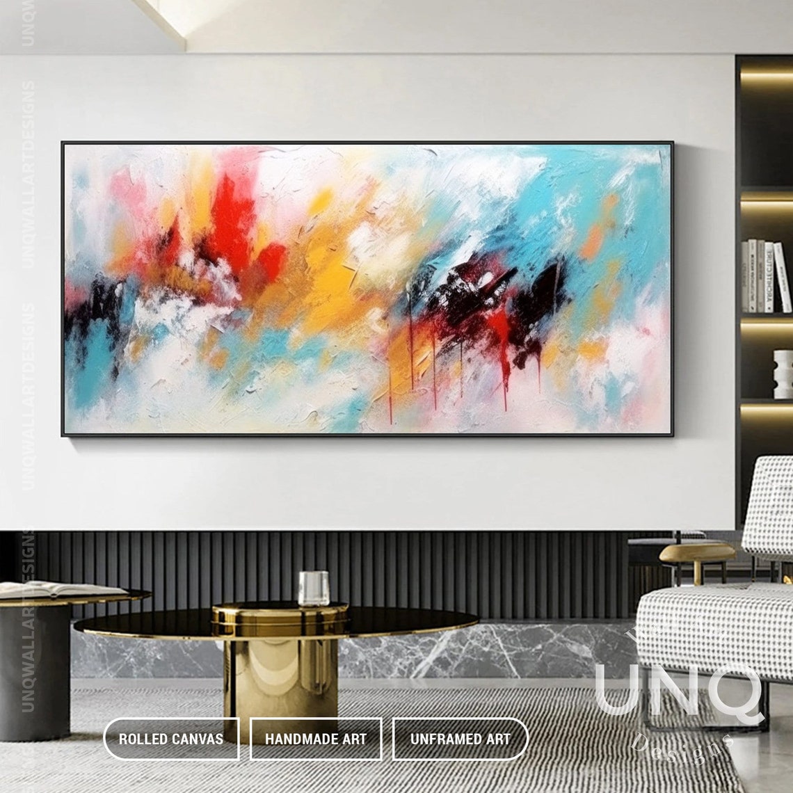 Red Blue And Gold Brushstroke Abstract Painting Vibrant Modern Poster - Image 5