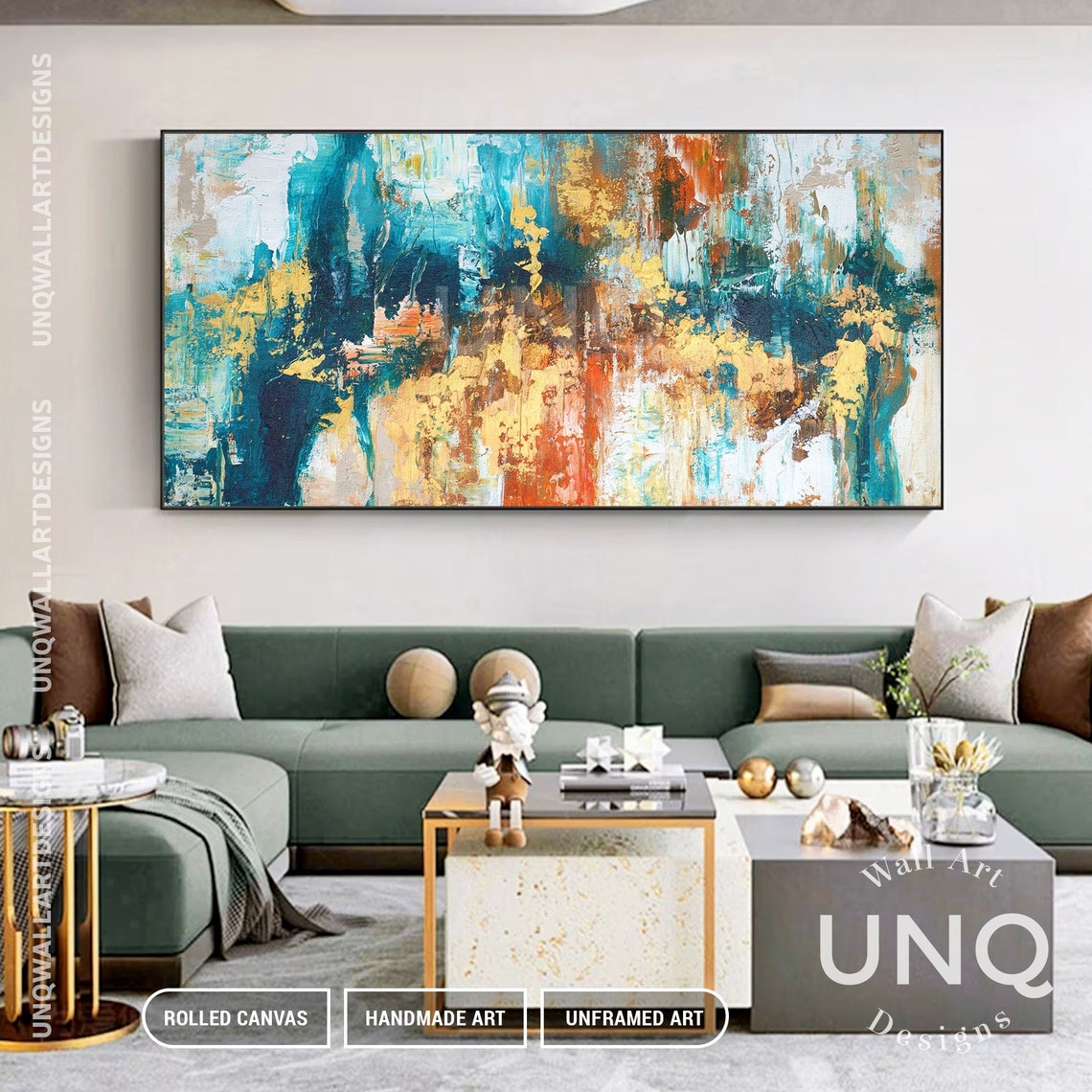 Teal Blue Orange And Gold Bold Impasto Modern Abstract Art Poster - Image 5