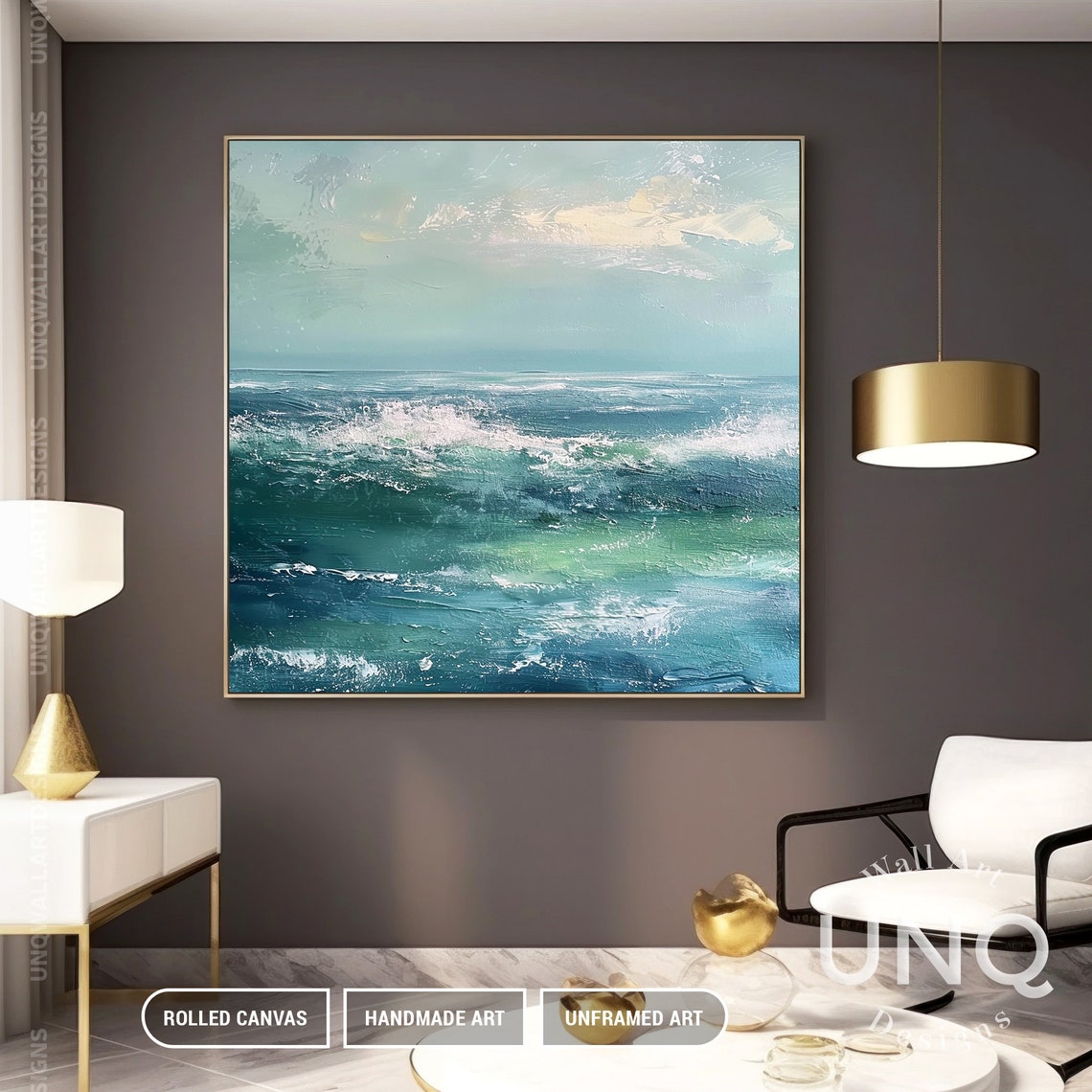 Teal Ocean Waves And Pale Sky Minimalist Modern Seascape Poster - Image 4
