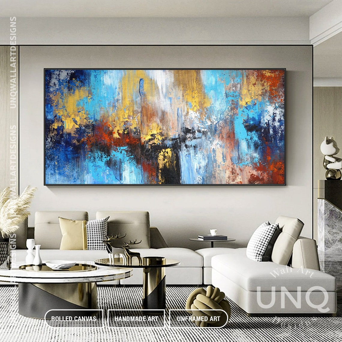 Blue Gold And Rust Heavy Texture Large Modern Abstract Painting Poster - Image 2