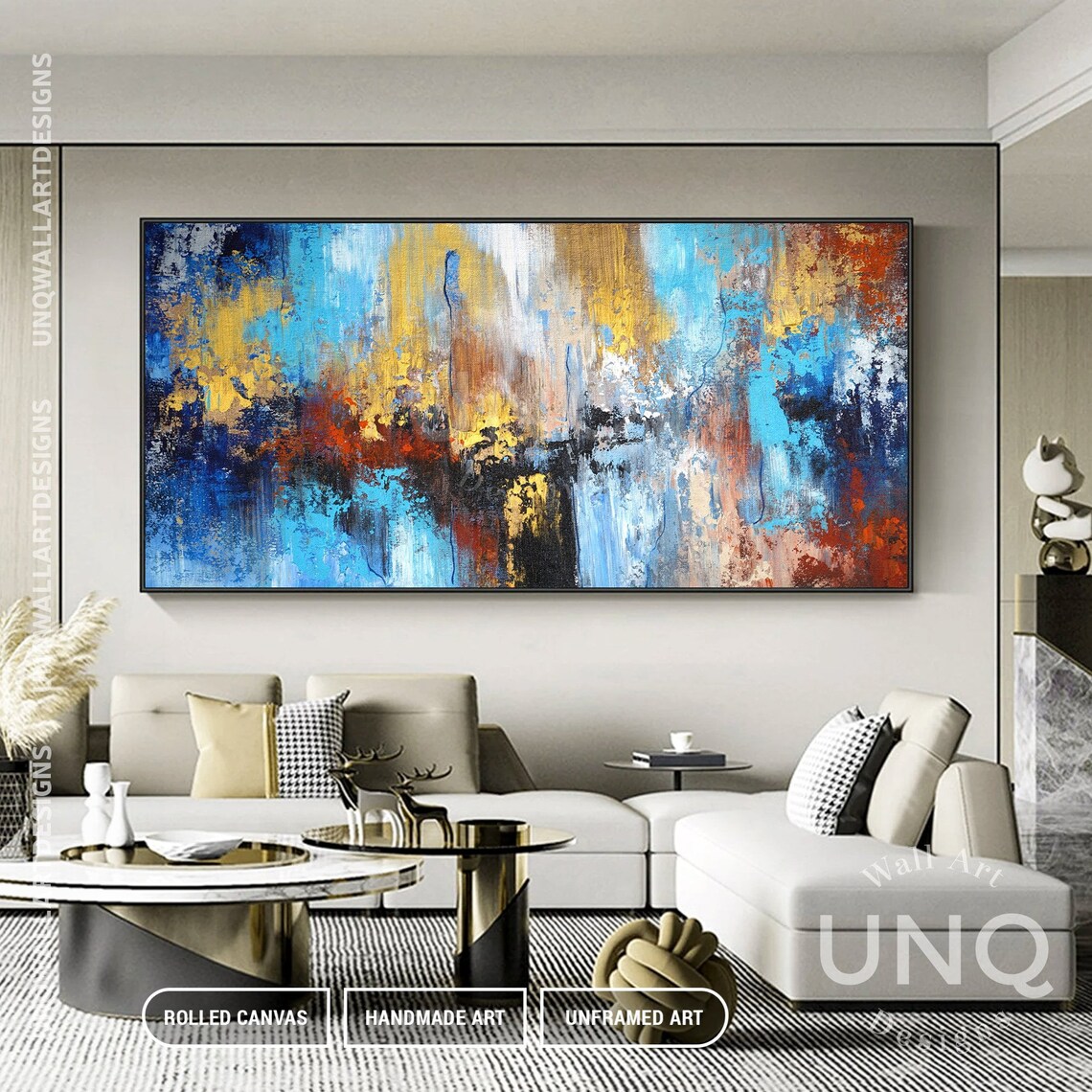 Modern Blue Gold Blue And Gold Art Navy Blue Art Heavy Textured Wall Decor Abstract Marble Wall Art Contemporary Art - Image 2
