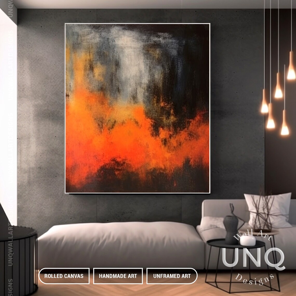 Hand-Painted Orange and Black Abstract Art Print - Image 2