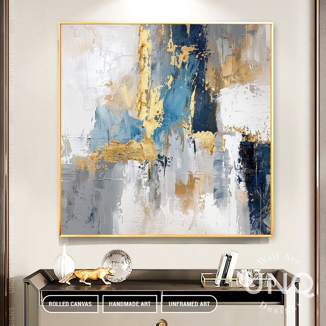 Turquoise Blue and Gold Modern Wall Art Print - Image 5