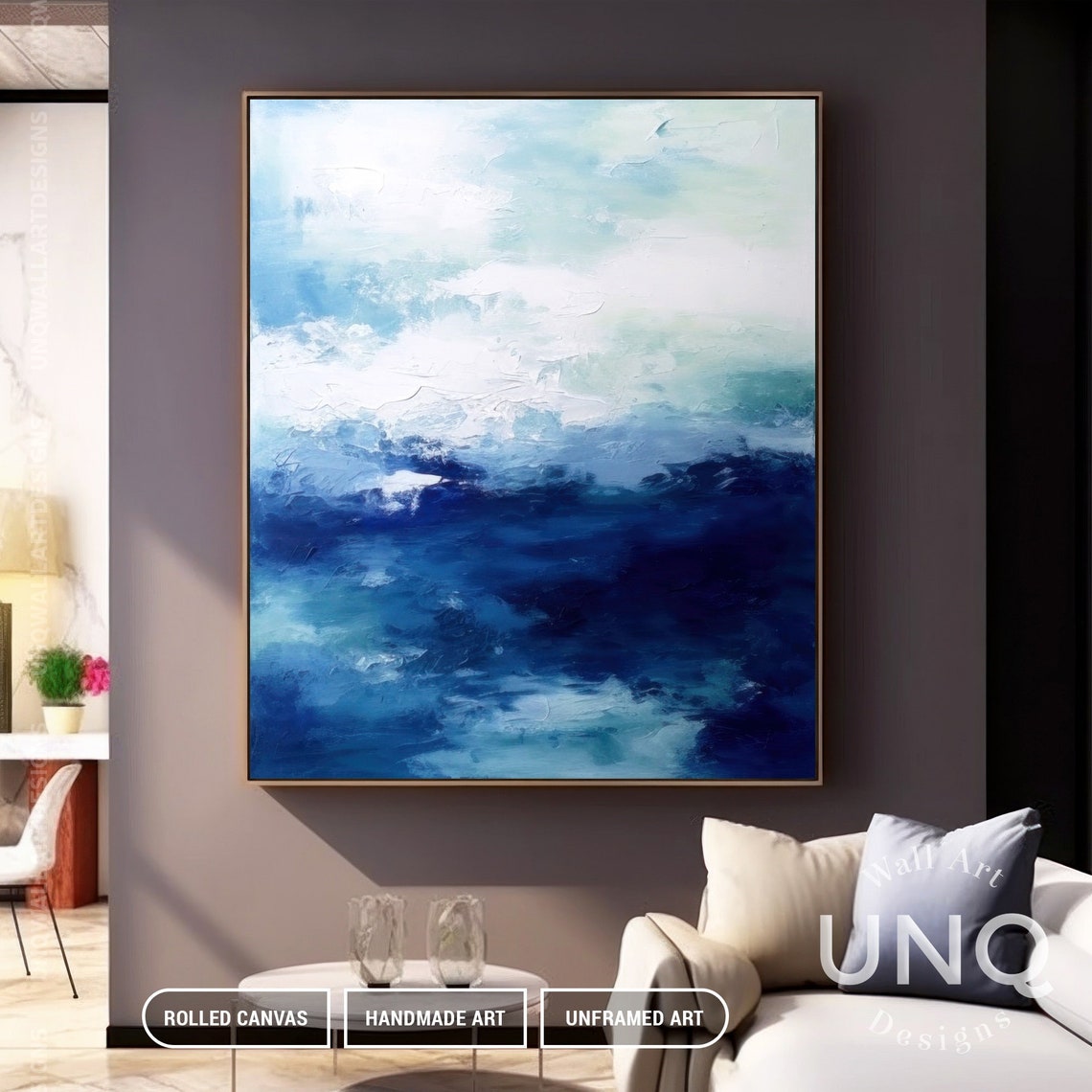 Deep Navy Blue Ocean Waves Textured Modern Abstract Sea Art Poster - Image 2