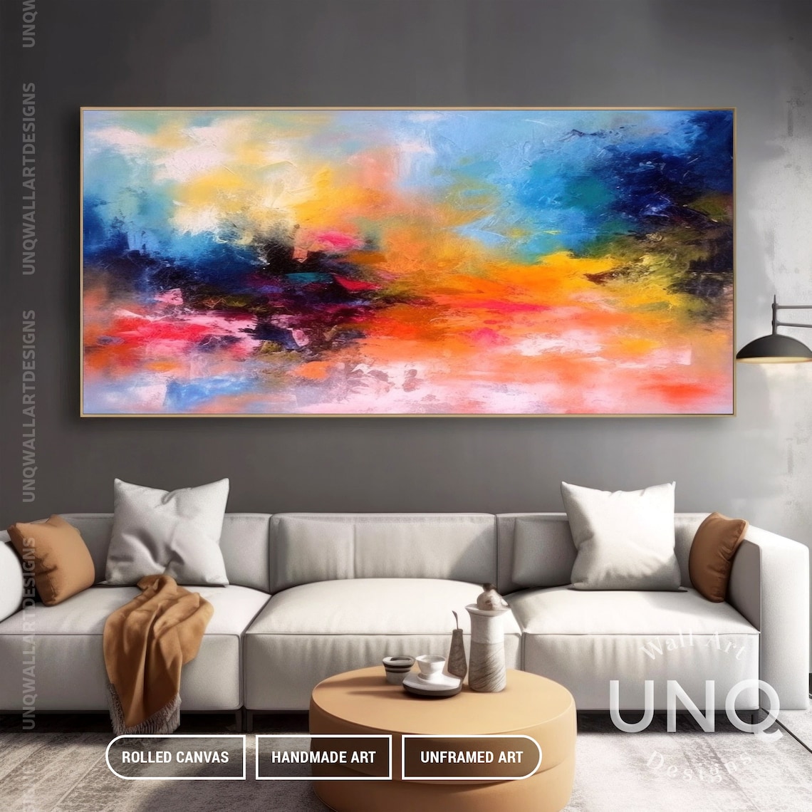 Colourful Blue Orange Abstract Art Extra Large Painting For Bedroom Fancy Wall Art For Modern Decor Bedroom Art Custom Art Gift - Image 3