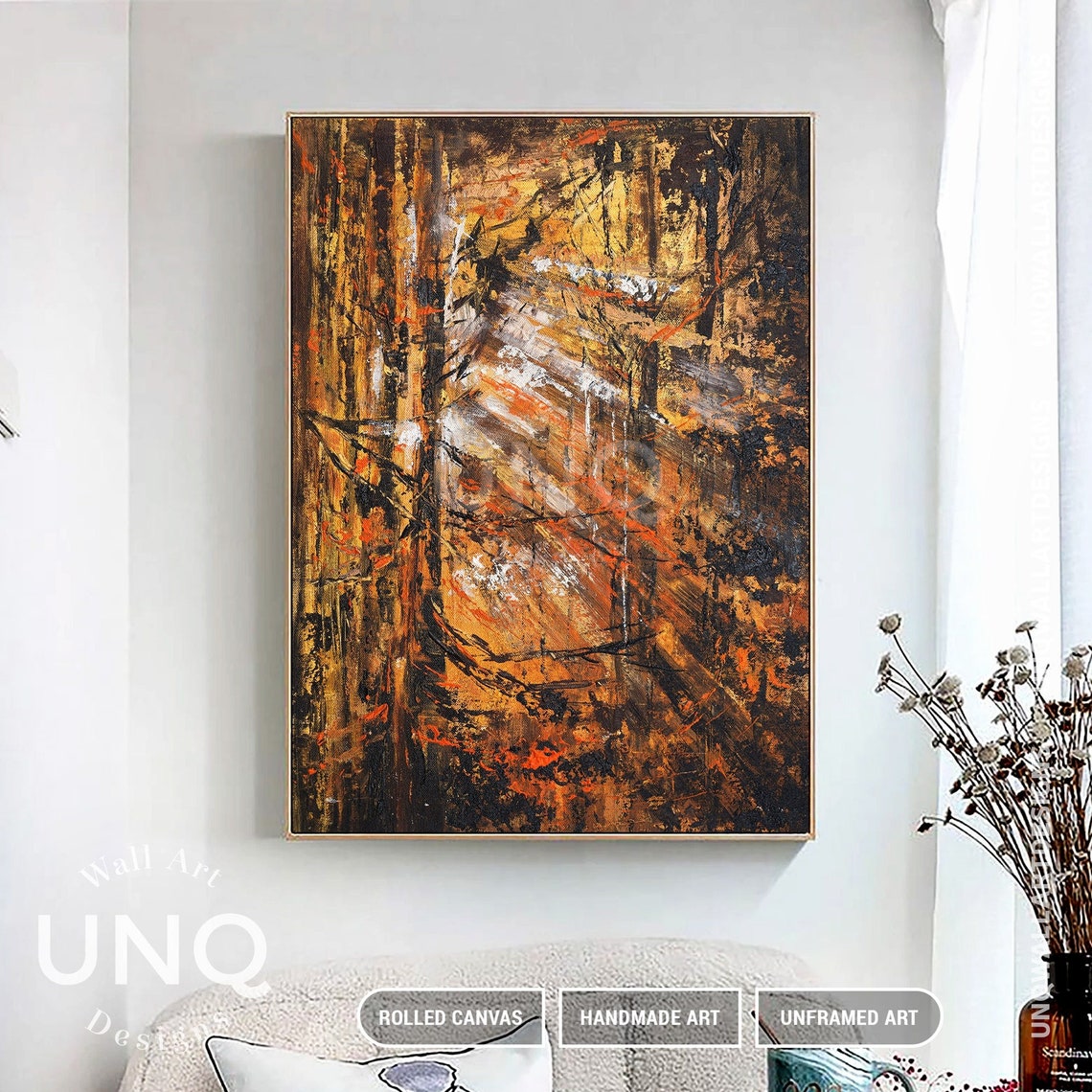 Golden Autumn Forest Abstract Impasto Painting Orange Brown Poster - Image 6
