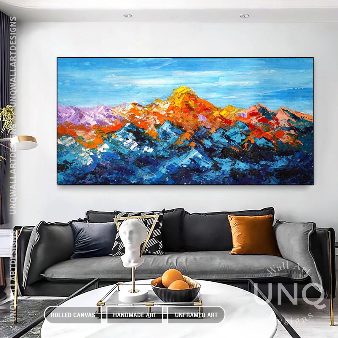 Colorful Abstract Mountain Range Sunset Orange Blue Impasto Poster - Image 5