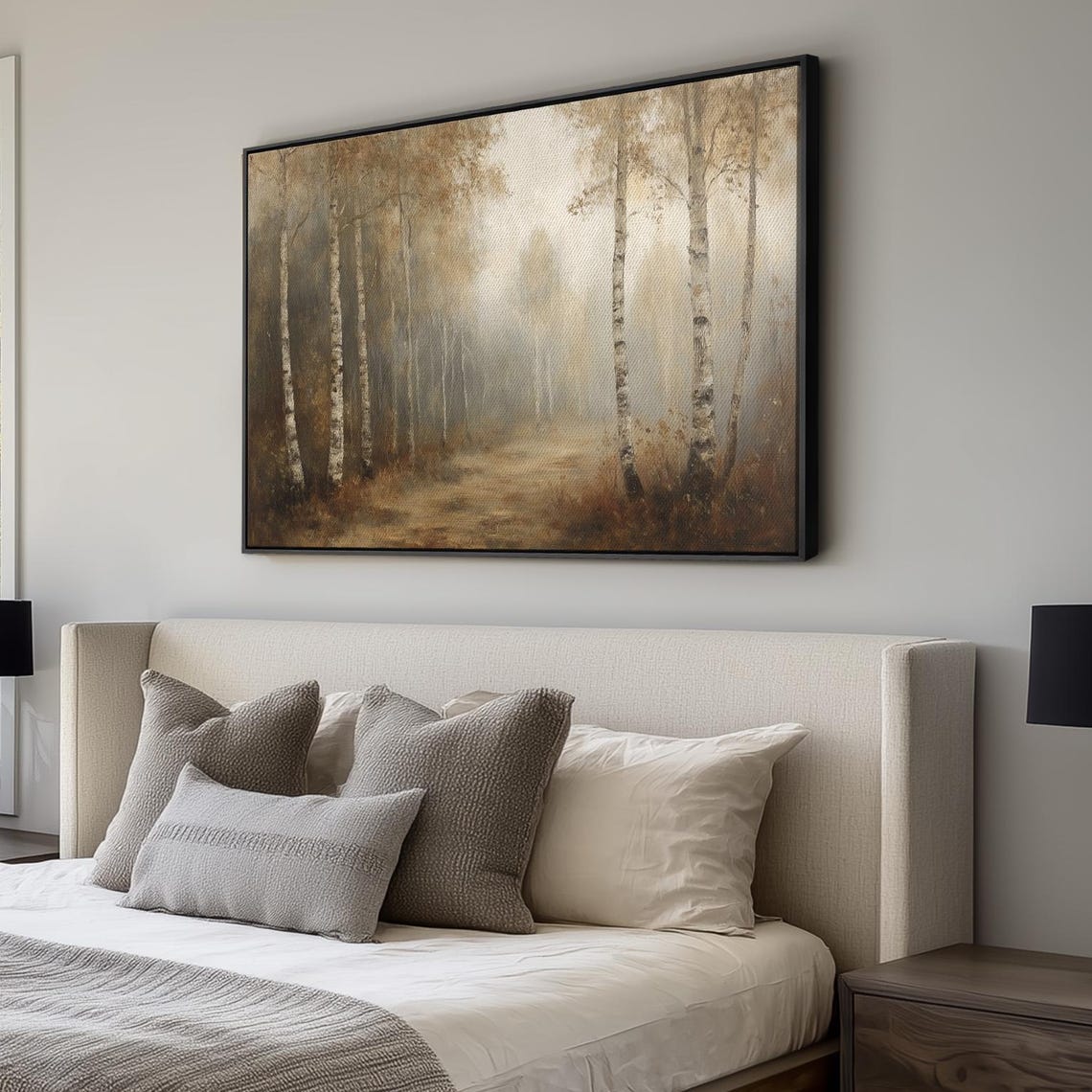 Framed Birch Forest Canvas Print Muted Autumn Landscape Wall Art