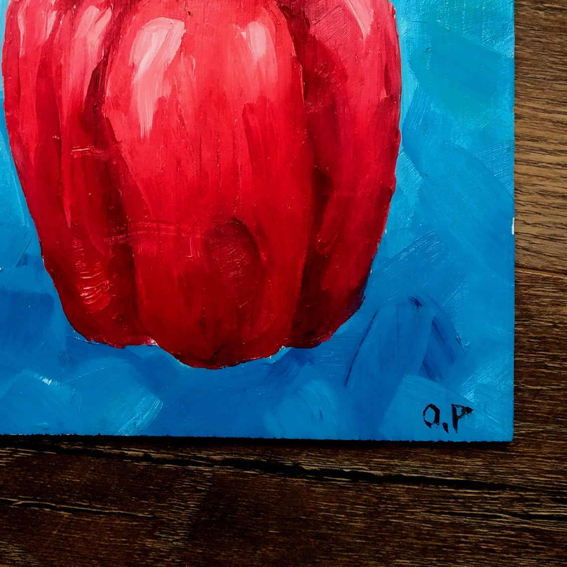 Red Bell Pepper Impasto Oil Painting Bold Blue Kitchen Poster - Image 5