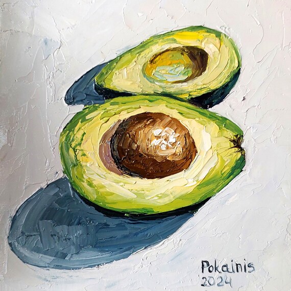 Small Original Oil Painting Impasto Avocado Painting Kitchen Wall Art Frui Still Life Artwork Vegetables Artwork Ukrainian Painting