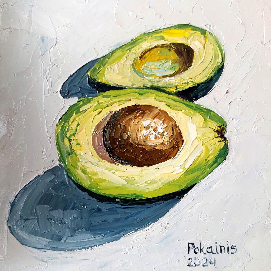 Halved Avocado Fresh Creamy Green Flesh Still Life Impasto Poster