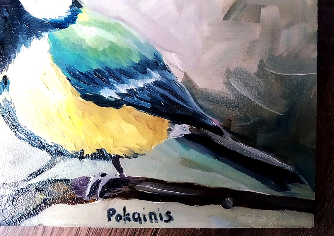 Great Tit Songbird Perched on Branch Original Oil Bird Poster - Image 2