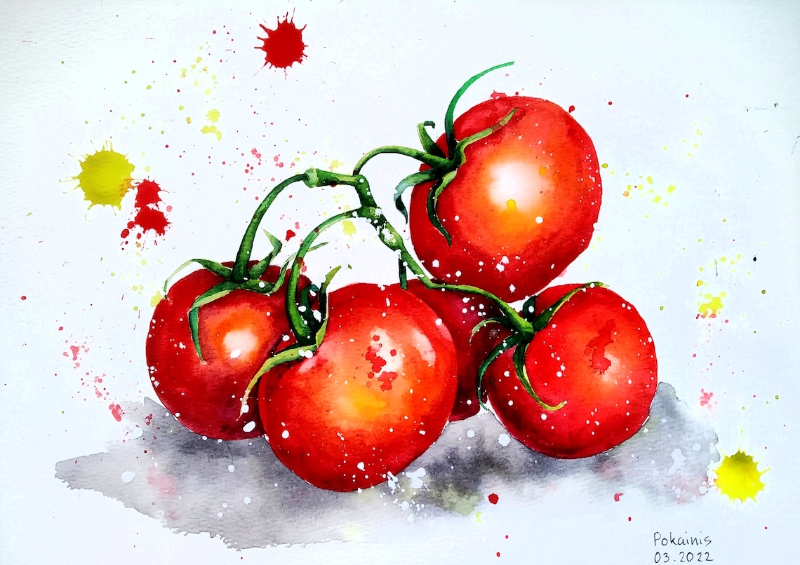 Tomato Watercolor Art Print, Kitchen Wall Poster