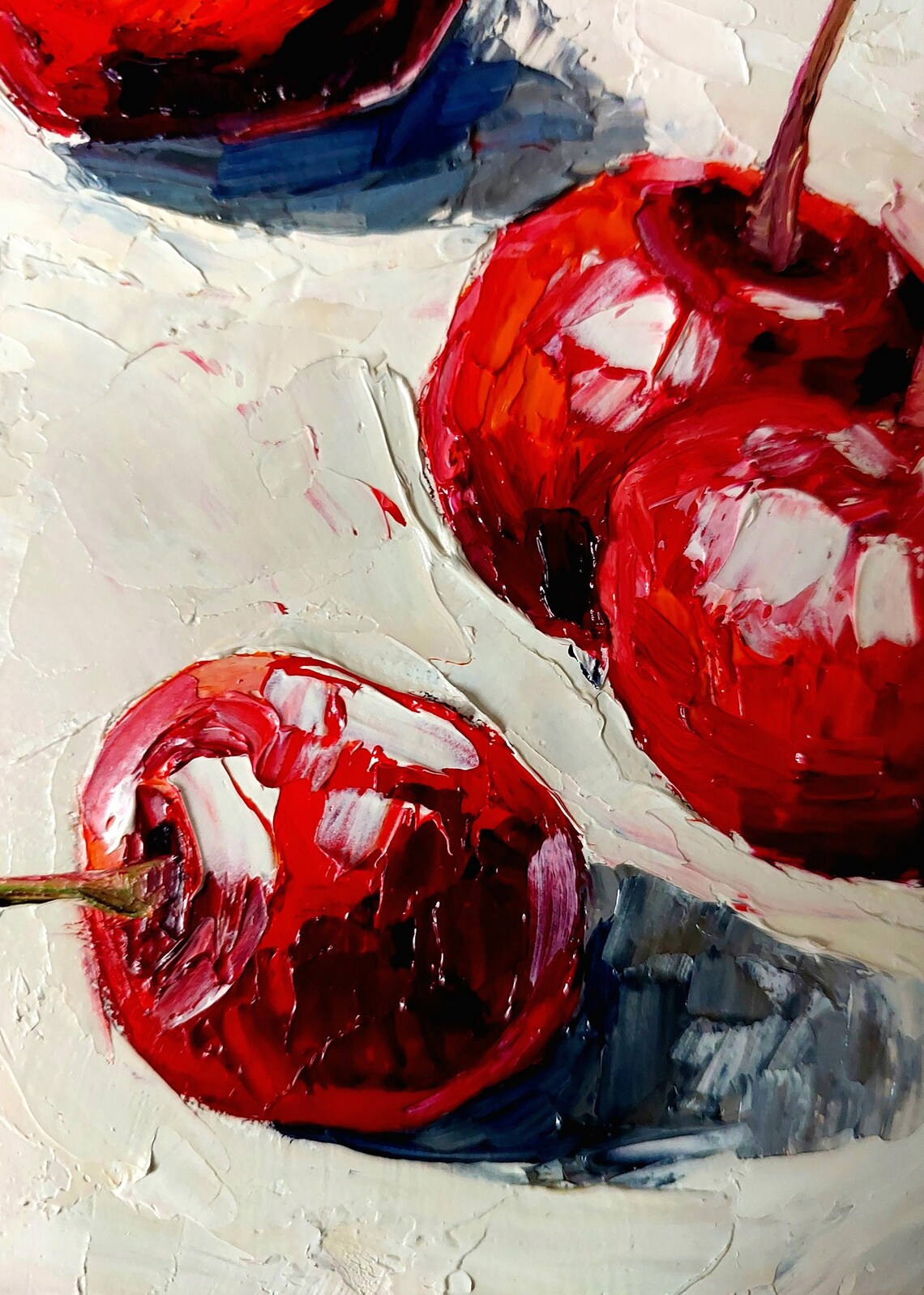 Red Cherries Impasto Oil Painting Poster Glossy Fruit Still Life - Image 3