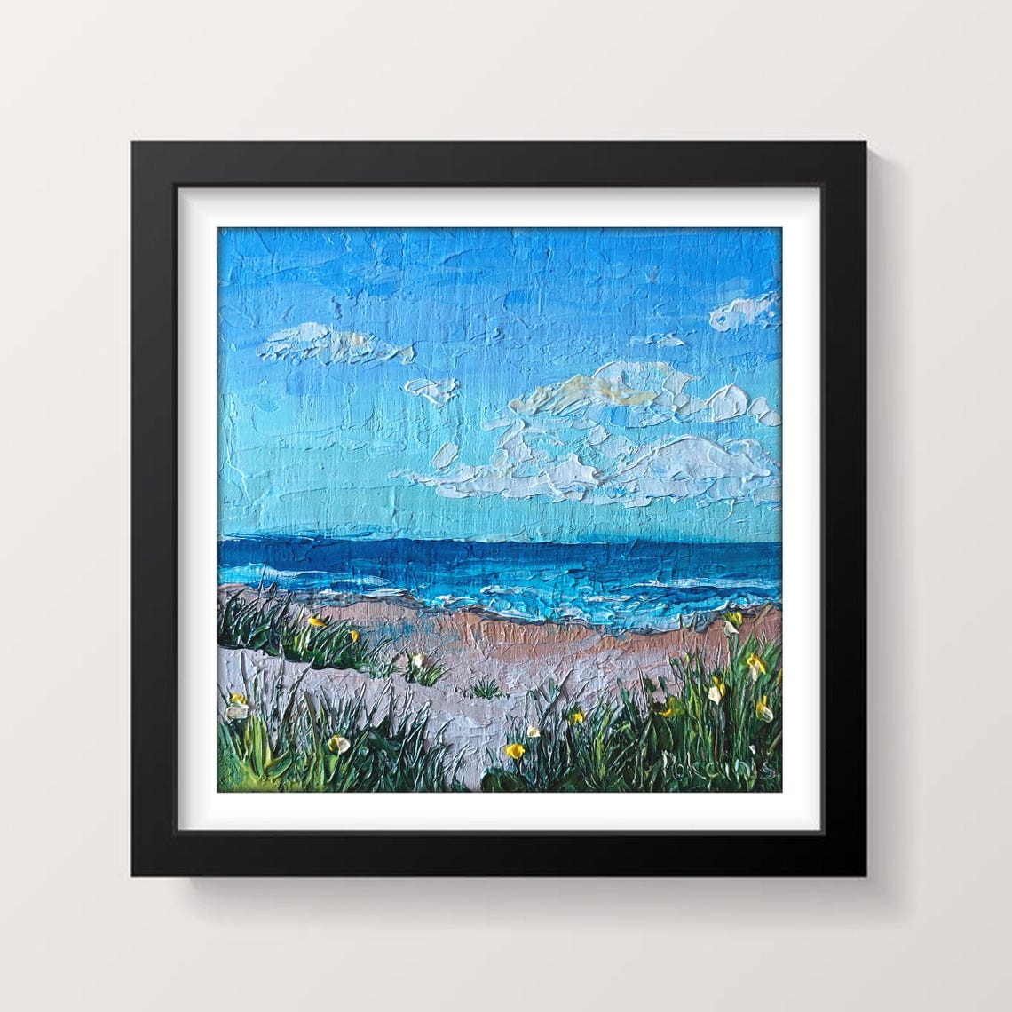 Sunny Beach Impasto Oil Painting Poster Ocean Waves And Dunes - Image 4