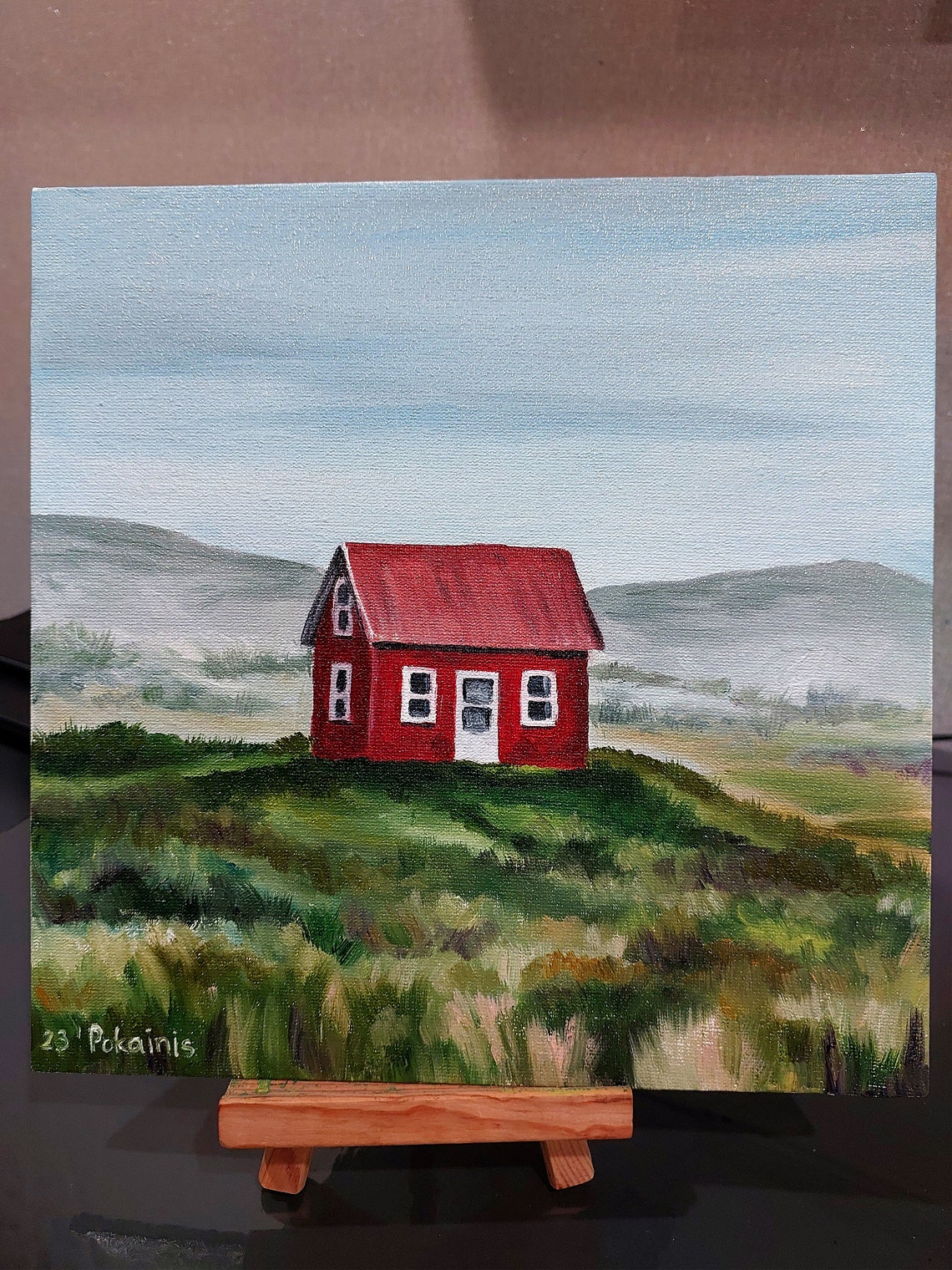 Landscape Original Oil Painting Custom House Painting Meadow Small Oil Painting 8x8 Oil Artwork Mountain Wall Art Kitchen Fine Art - Image 4