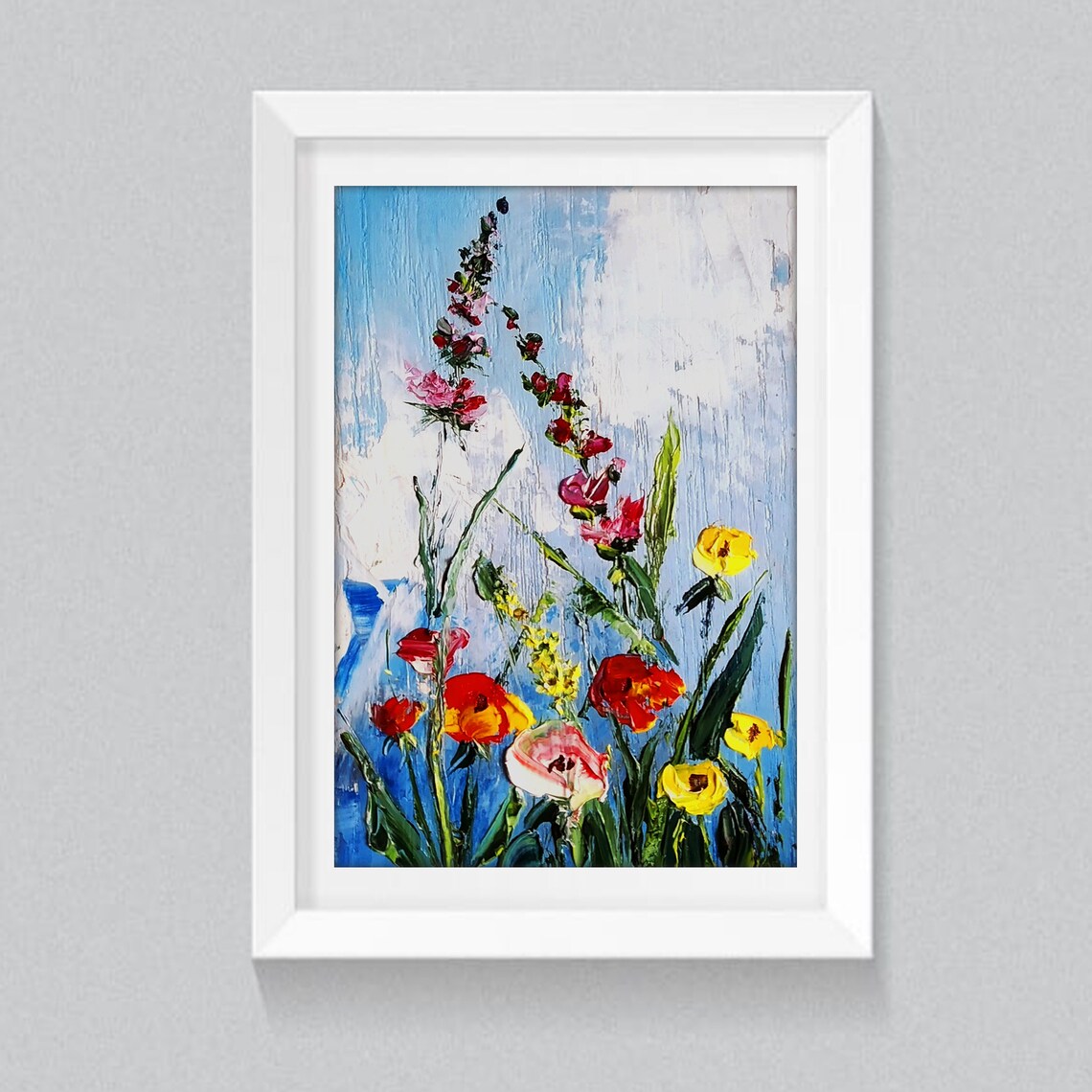 Red Poppies and Yellow Wildflowers Meadow Impasto Oil Poster - Image 5