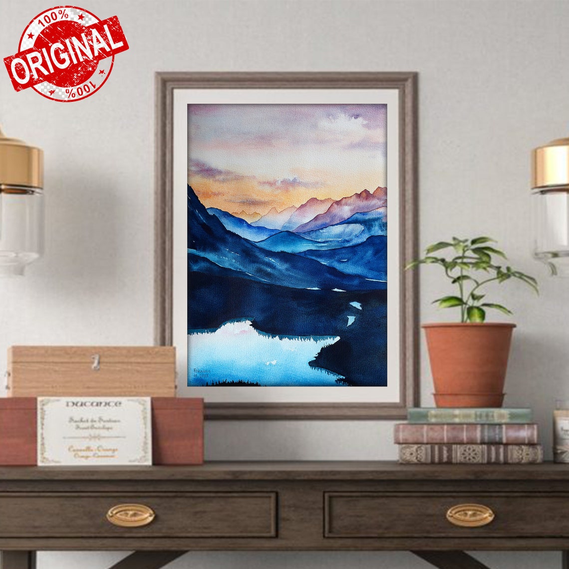 Mountain Watercolor Landscape Painting Handpainted Wall Art Sunset Watercolor Painting From Photo Lake Painting Forest Wall Art - Image 3