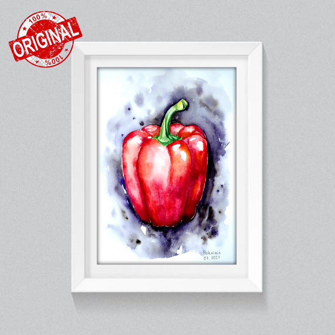 Red Bell Pepper Watercolor Vegetable Still Life Kitchen Poster - Image 3
