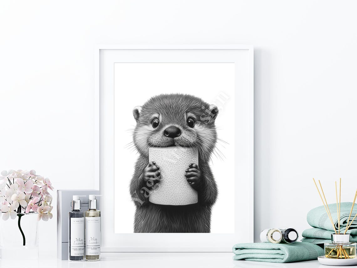 Otter Biting Toilet Paper Poster Funny Bathroom Animal Humor - Image 4