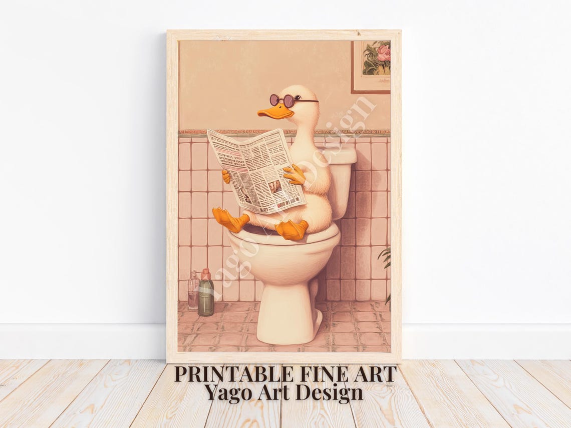 Duck Wearing Pink Sunglasses Reading Newspaper Funny Bathroom Poster