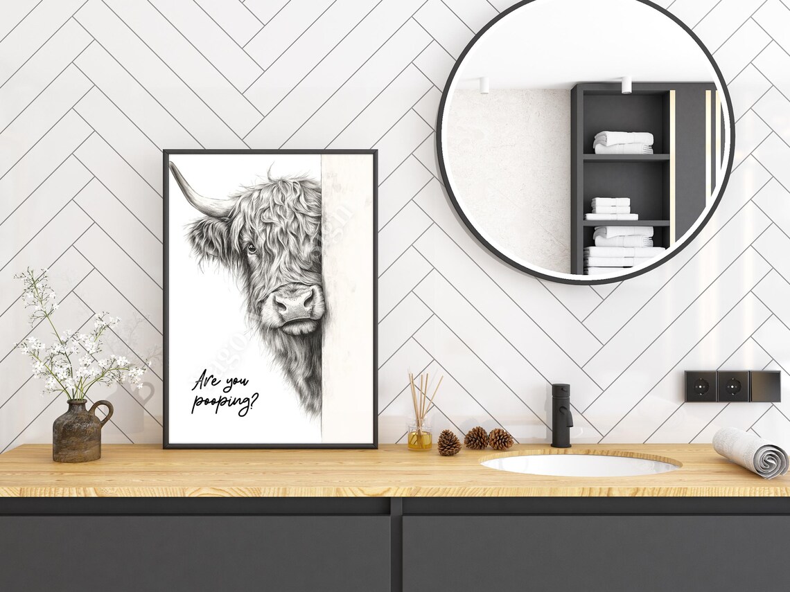Funny Highland Cow Bathroom Poster, Minimalist Farmhouse - Image 2