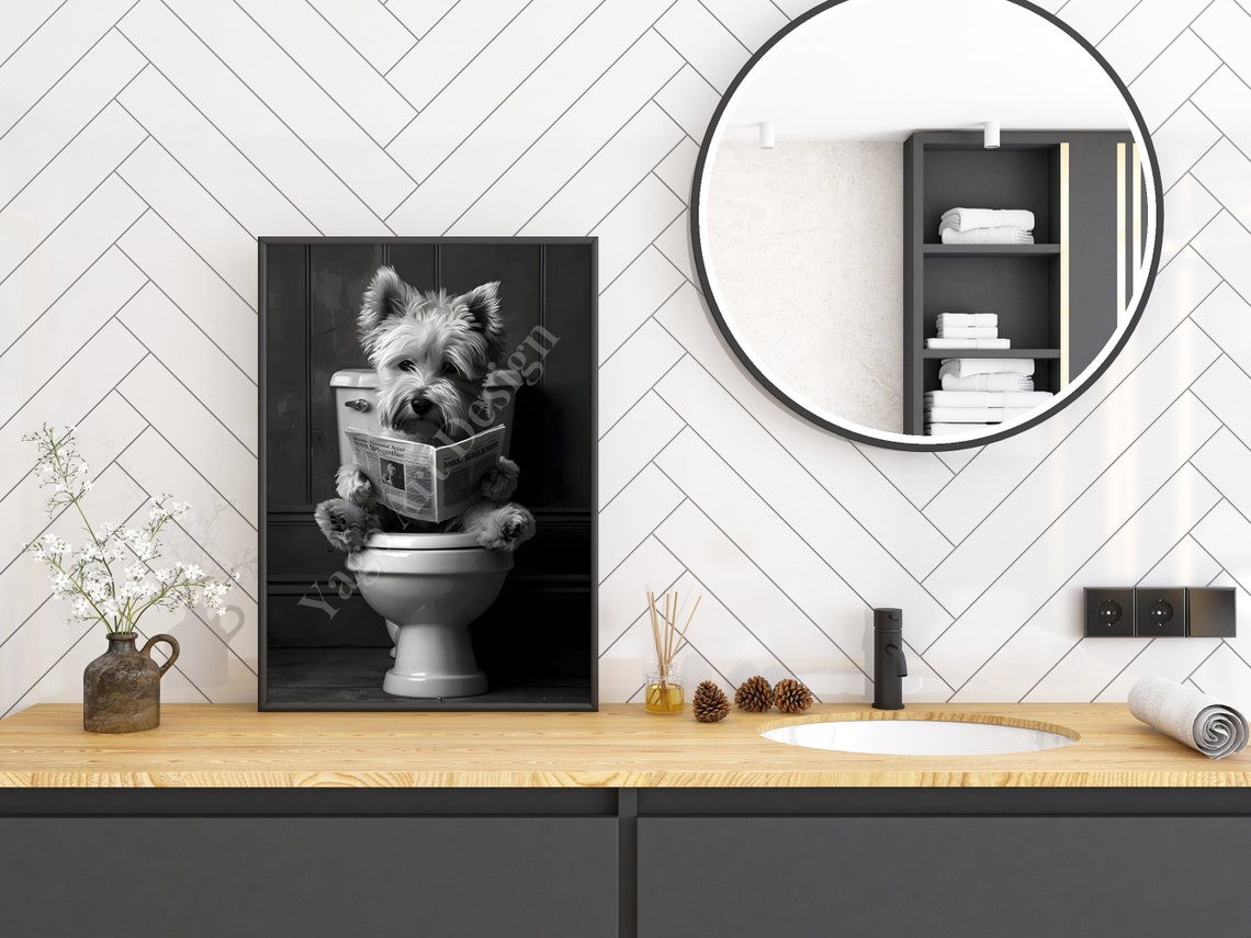 West Highland Terrier Reading Newspaper on Toilet Funny Poster - Image 2
