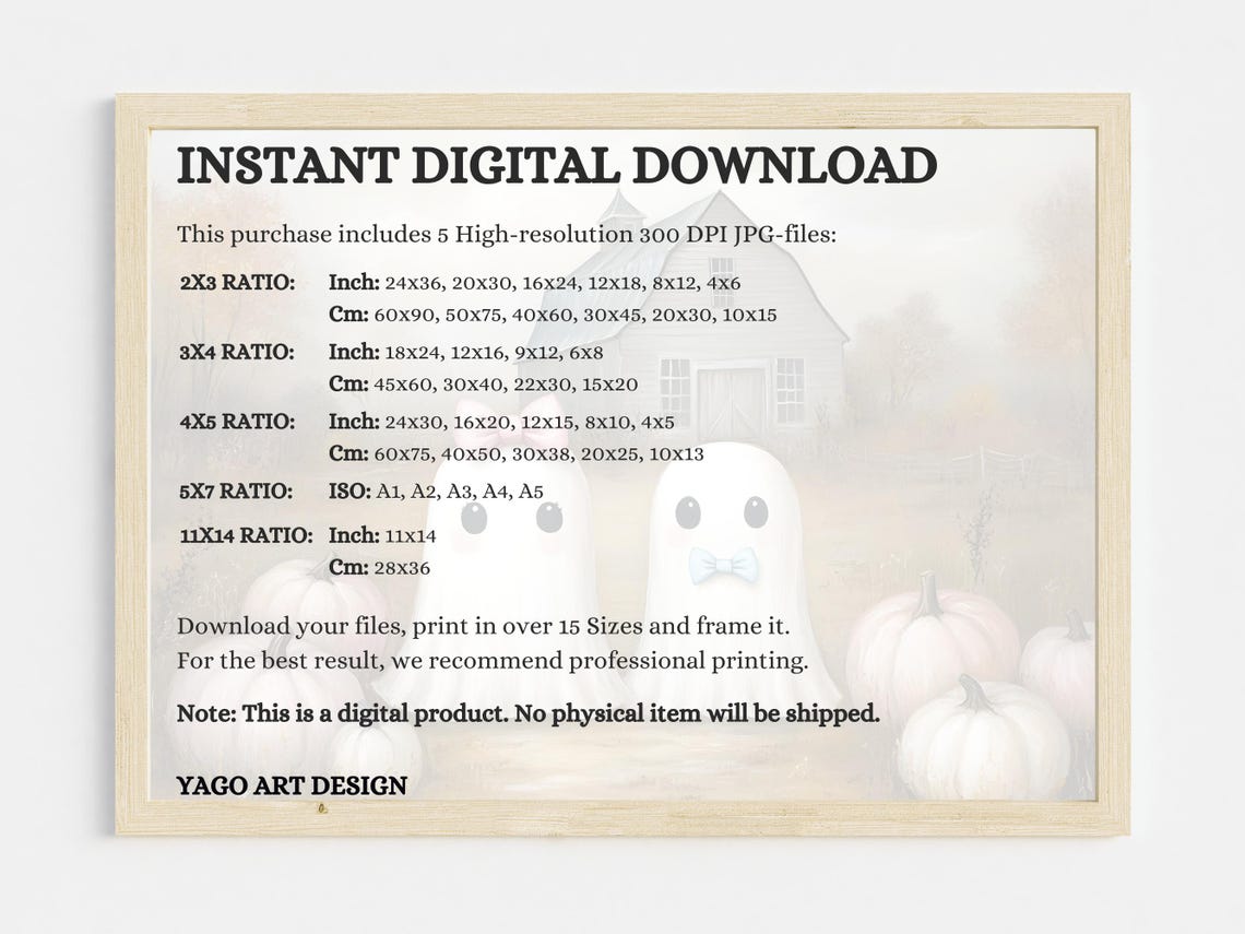 Cute Ghost Couple with Pumpkins at Old Barn Sweet Halloween Poster - Image 2