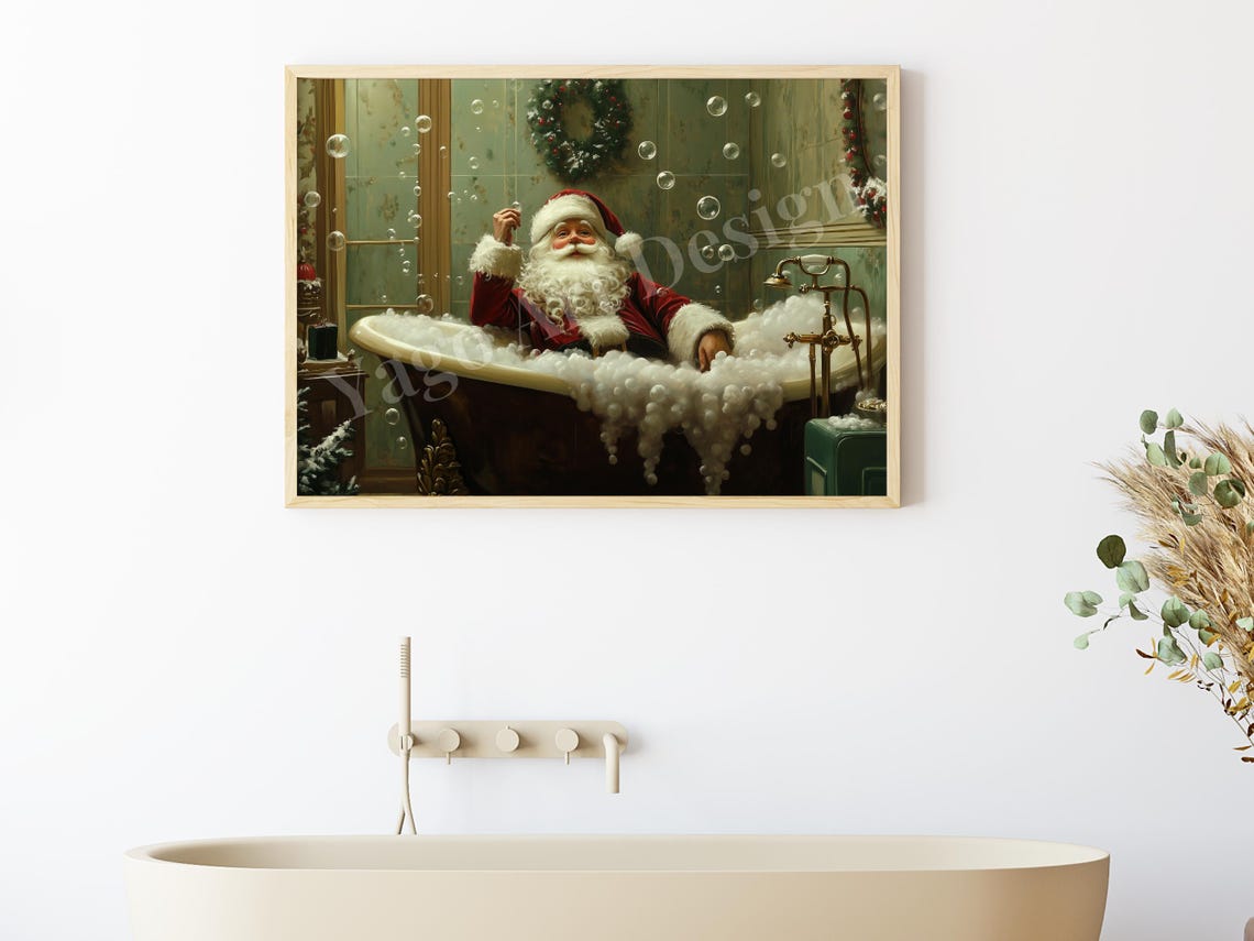 Santa Claus Relaxing in Bubble Bath Funny Christmas Wall Poster - Image 3