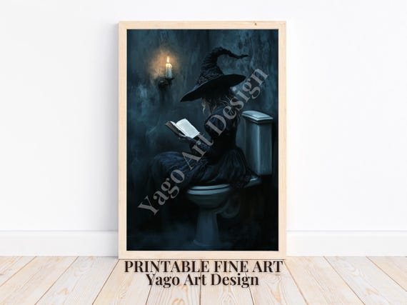 Witch Art Witch Taking Her Time On Toilet Vintage Witch In Bathroom Print Gothic Halloween Print Victorian Painting Moody Art Decor