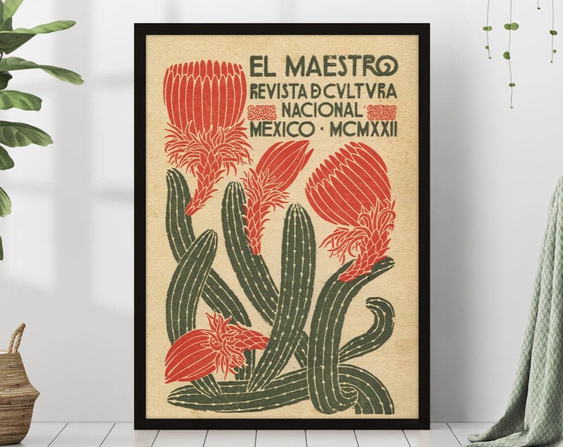 El Maestro Vintage 1922 Mexico Magazine Cover Cactus Flower Poster