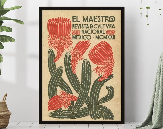 El Maestro Vintage 1922 Mexico Magazine Cover Cactus Flower Poster
