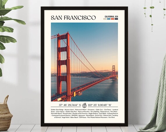 San Francisco Golden Gate Bridge Vintage Style Travel Photo Poster