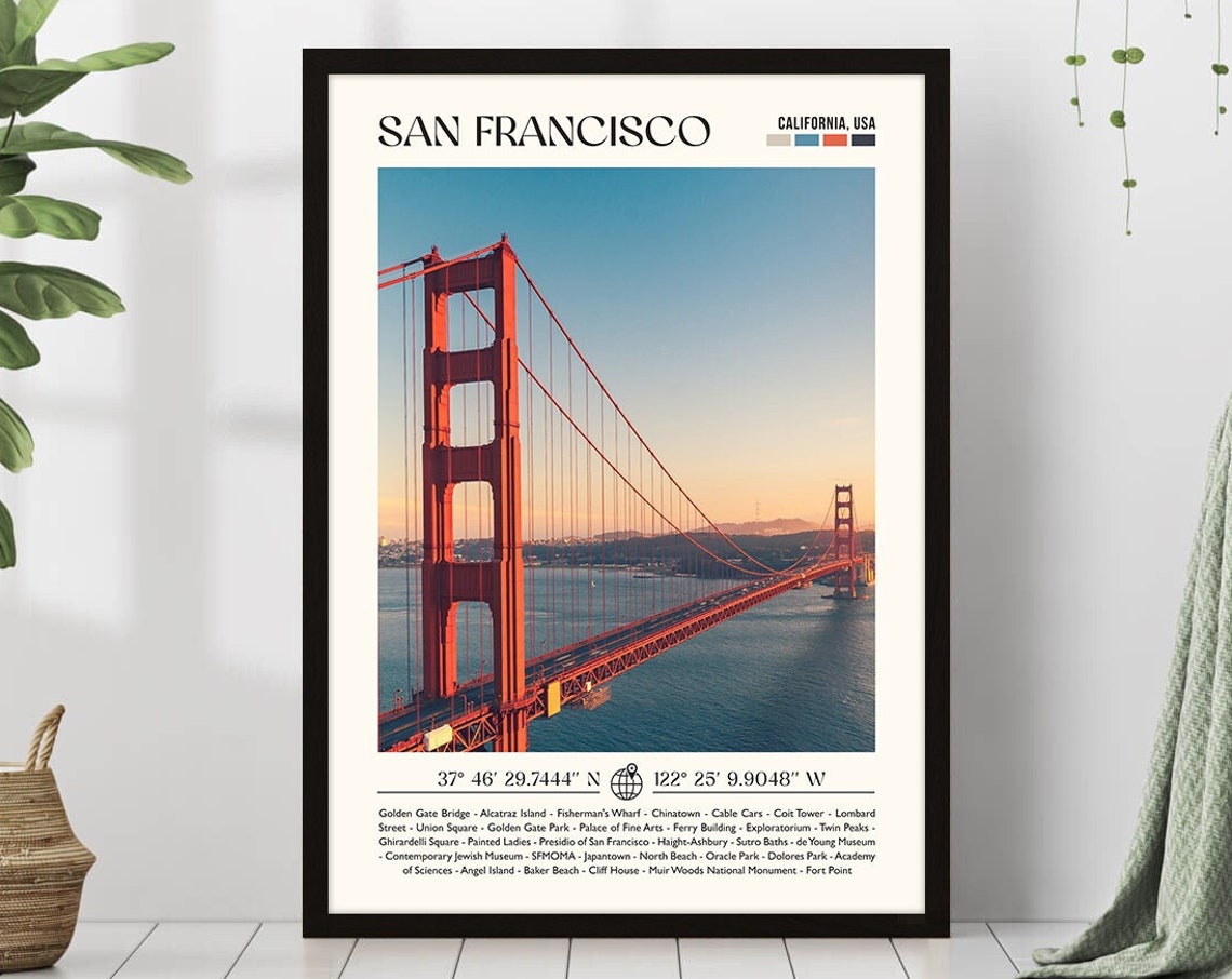 San Francisco Golden Gate Bridge Vintage Style Travel Photo Poster