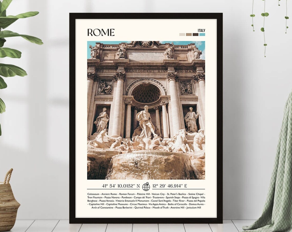 Rome Italy Trevi Fountain Sculptures Minimalist Photo Travel Poster