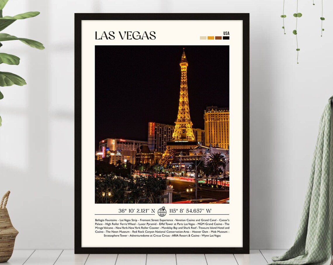 Las Vegas Nevada Night Strip Eiffel Tower Lights Travel Poster