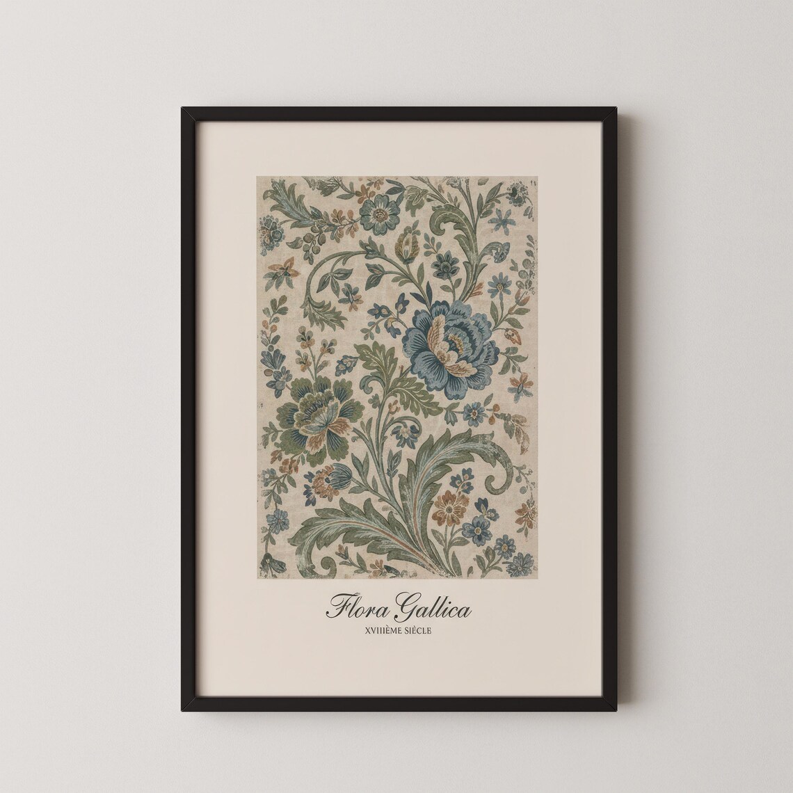 Vintage French Botanical Flora Gallica Blue Floral Art Poster
