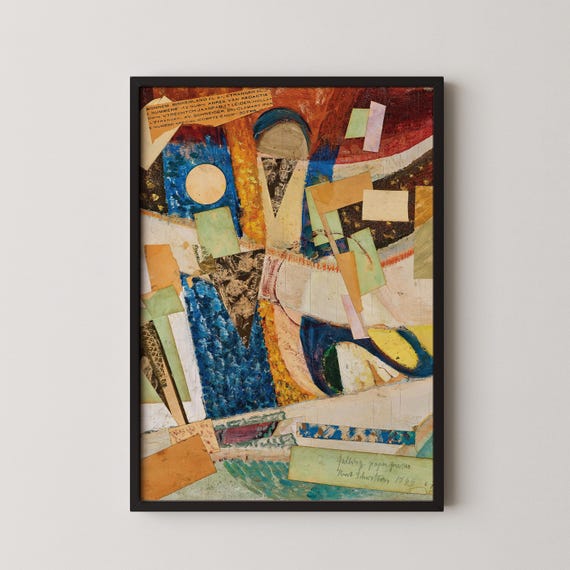 Mid Century Abstract Art Print Geometric Collage Wall Vintage Modern Cutout Poster Neutral Retro Decor 2 Files